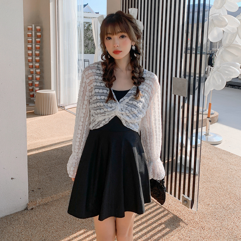 Swimsuit women's dress style one-piece conservative belly cover-up slimming, Korean ins style long-sleeved smock, fairy-like hot spring swimming outfit Application Scenario