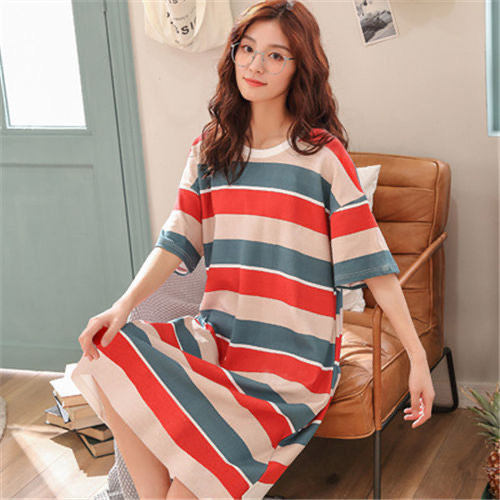 Pyjama female summer Korean version pyjama female summer nightdress short sleeve lady summer home dress set students lovely big size