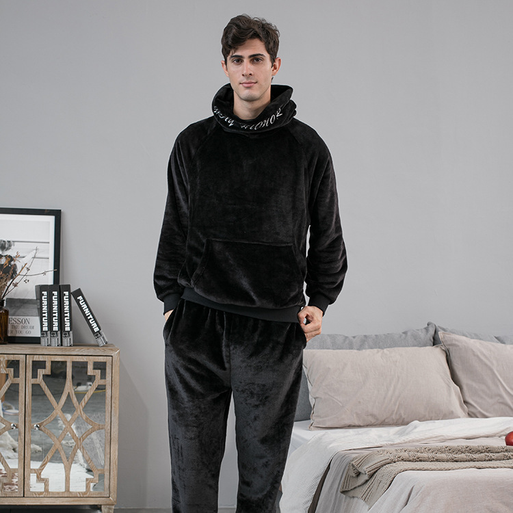 Flannel pajamas Men's autumn/winter Hooded homecare padded pajama pants and fleece pair pajamas set for hair