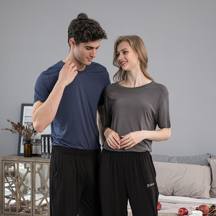 Summer Modal short sleeve T-shirt pajamas men and women couples wear a thin casual home clothes