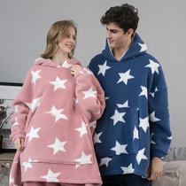 Loose and comfortable pullover pajamas, hooded lazy style pajamas for men and women warm and thick can be worn outside the home robe
