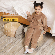 Children fairy warm pants Set Women with velvet coral outer lazy pajamas home suit 2 piece set