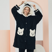 Coral down pyjamas for ladies with extra heavy home wear Coral down winter pyjamas one-piece pyjamas set