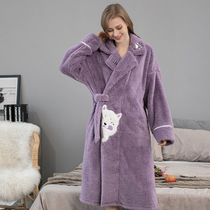 Coral velvet nightgown Thick length ladies' home dress flannel nightgown winter warm with velvet bathrobe for hair