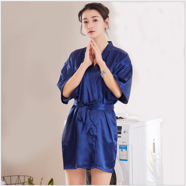 Frozier nightgown Lady's summer bathrobe imitation silk nightgown Lady's home dress morning gown Bridal birthday wedding gift bathrobe
