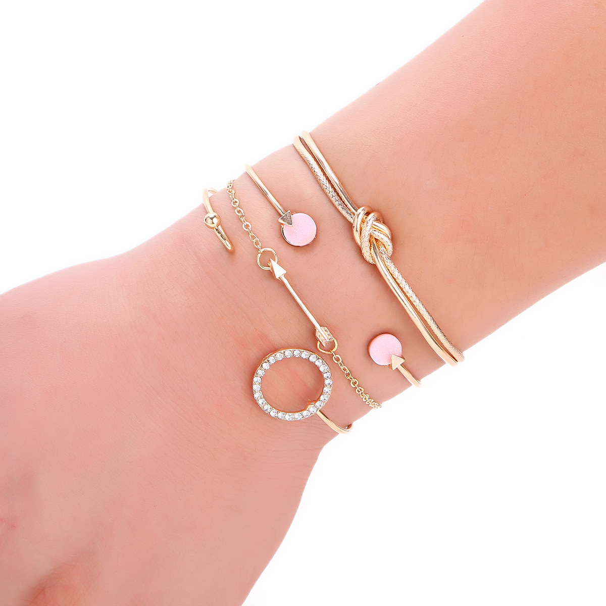 2019欧美跨境饰品批发 树脂圆形合金箭头手镯四件套女士饰品手链