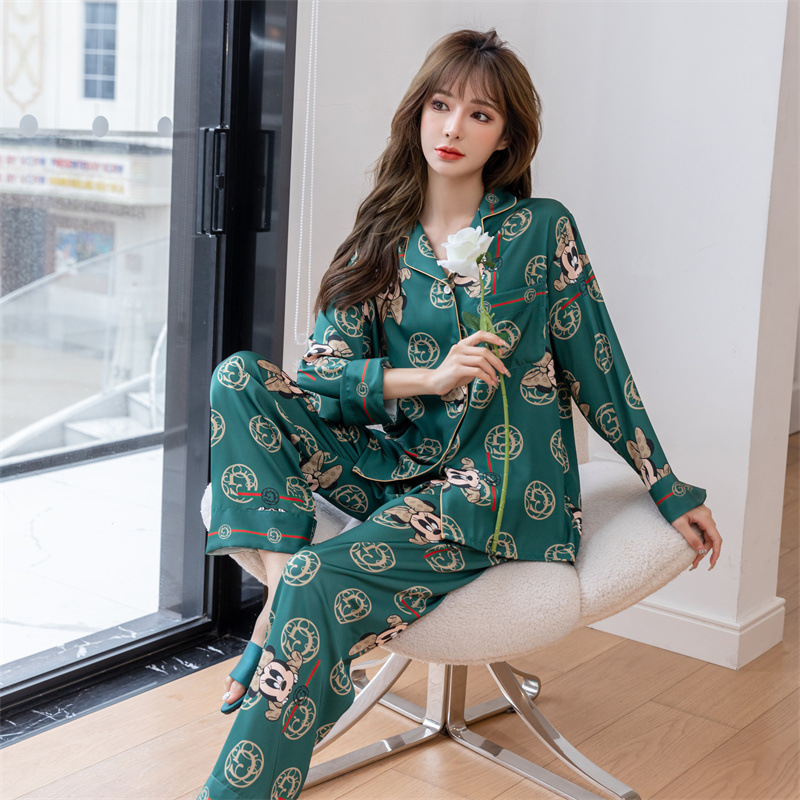Pyjama women spring and autumn ice silk long sleeve two-piece autumn Korean edition can wear cartoon thin long sleeve home clothing winter