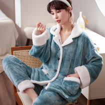 Autumn/winter women coral velvet nightgown thickened long sleeve large size maternity dress two piece cardigan home dress set