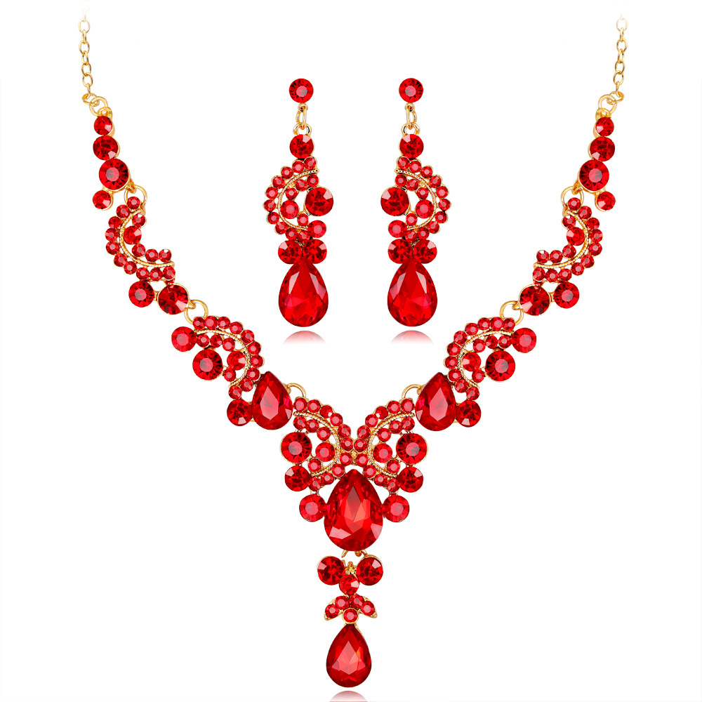 European and American hot selling bridal necklace set fashion high-grade crystal necklace earrings jewelry two sets