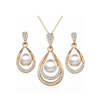 Europe and the United States new wedding dinner necklace earrings two sets of fashionable pearl set drill water droplets personality bride ornaments
