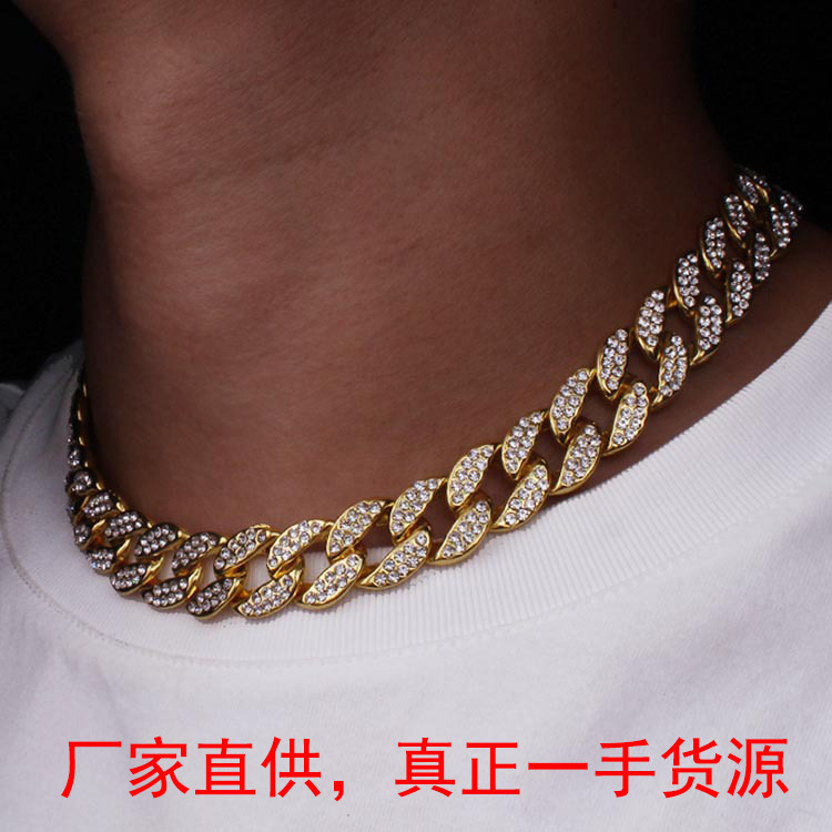 European and American cross-border sales of 18K gold necklace accessories Hip hop necklace Cuba chain men's hip hop necklace jewelry thumbnail
