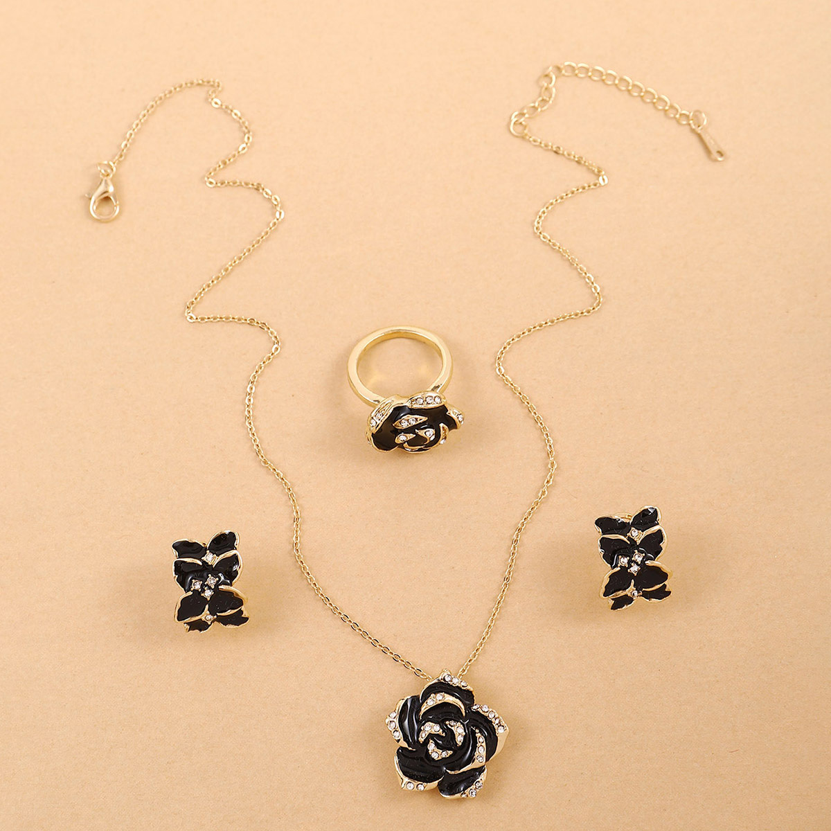 Retro rose necklace earrings ring three sets of accessories wholesale spot