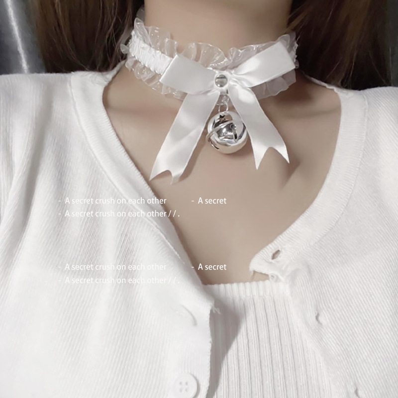 蝴蝶结蕾丝小铃铛项链choker锁骨链脖子配饰软妹颈带cos女仆项圈