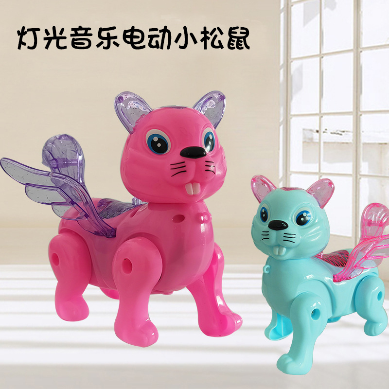 Ground stall hot new electric leash squirrel light music walk pull squirrel children's toys wholesale thumbnail