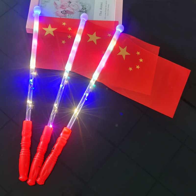Five star red flag National flag Hand waving national flag light at night national flag flash stick China National Day activities light toy