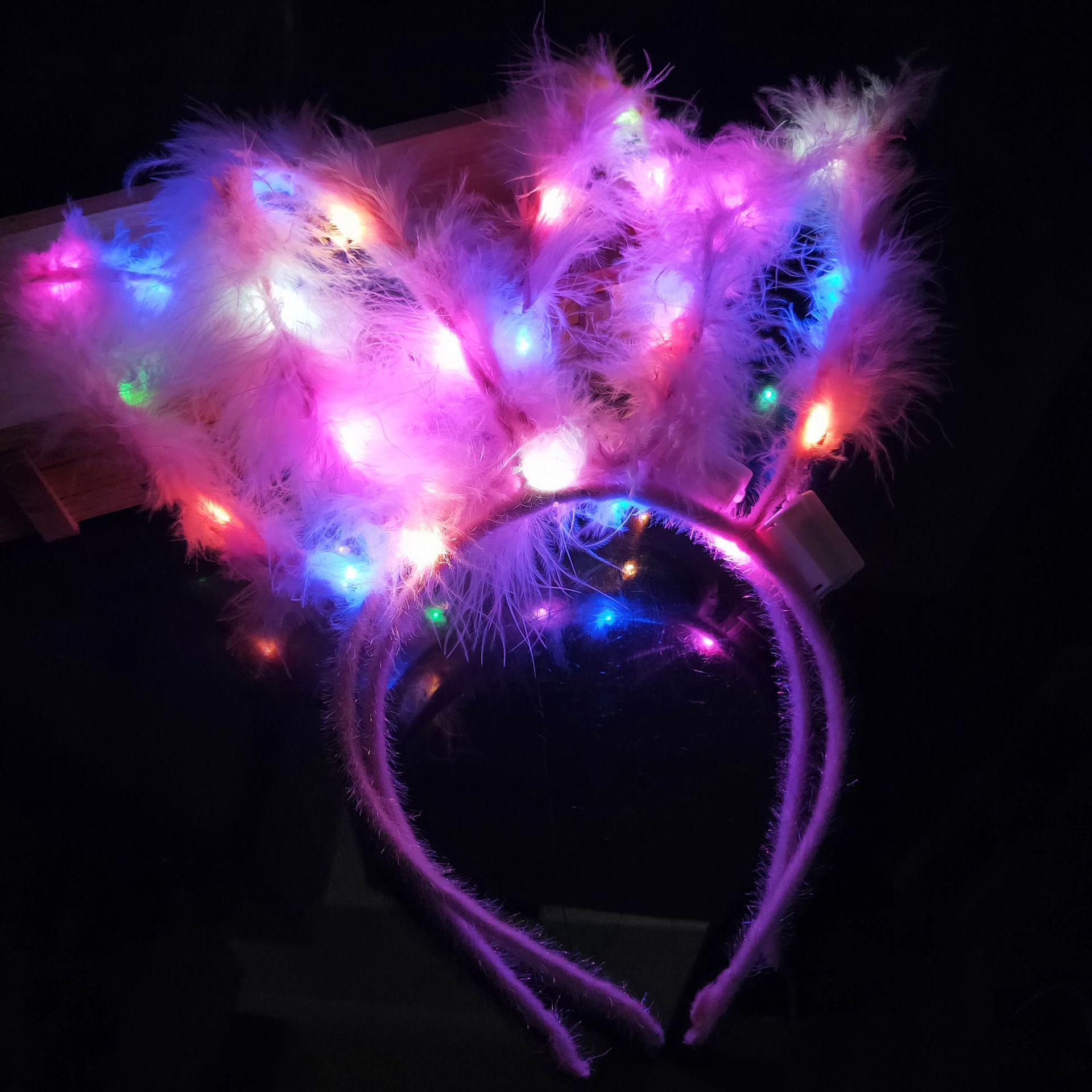 New luminescent feather rabbit ear headgear 14 lamp luminescent rabbit ear headwear manufacturers direct sales color lamp to push