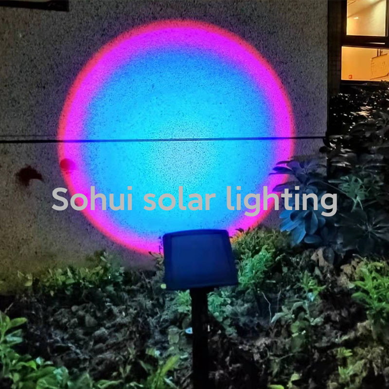 新款太阳能射灯网红夕阳灯日不落彩虹氛围庭院壁灯室外太阳能灯