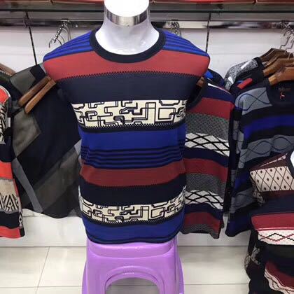 Wholesale of new men's winter 2018 faux cashmere thickened and fleece striped base layer and warm top for dad Item Picture