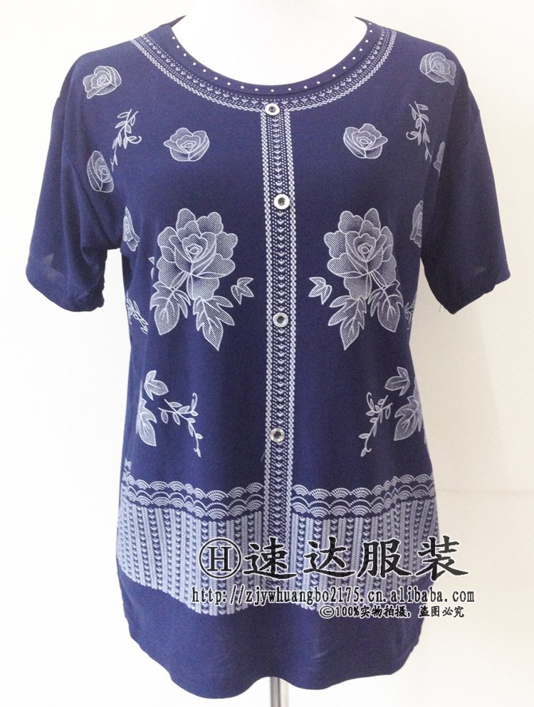 Wholesale factory direct sales of 2020 new printed short-sleeved round-neck fashionable T-shirts for middle-aged and elderly women's wear, mom's wear and summer wear details Picture