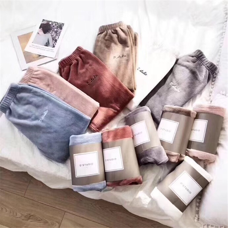Fairy warm pants, women's coral fleece casual pants for middle-aged and elderly people, autumn and winter outerwear lantern pants, Lazy library leggings with hem details Picture