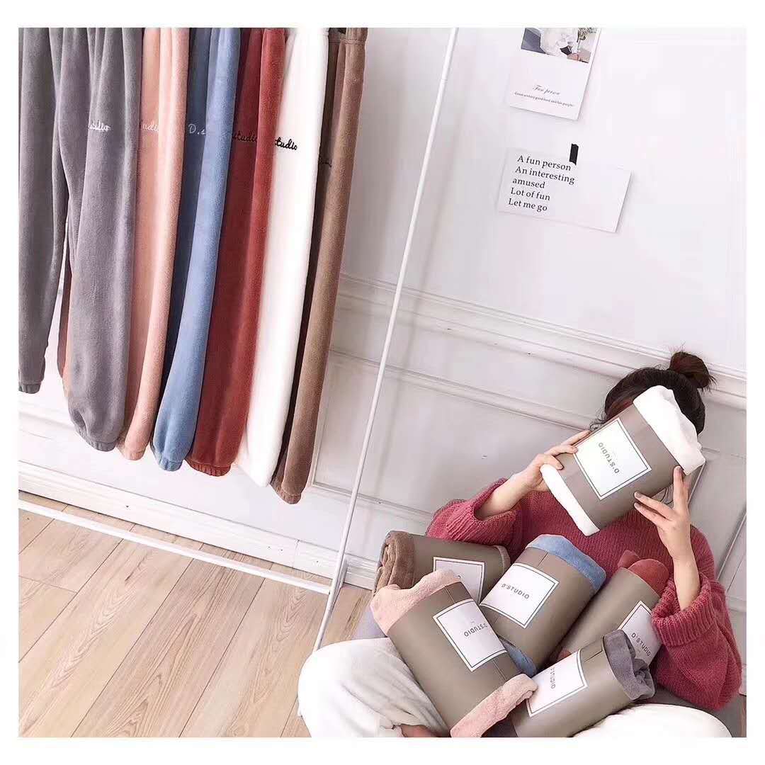 Fairy warm pants, women's coral fleece casual pants for middle-aged and elderly people, autumn and winter outerwear lantern pants, Lazy library leggings with hem