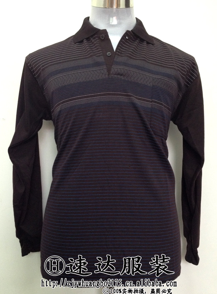 Wholesale of the 2021 Men's new lapel T-shirt for Dad, printed long-sleeved checkered business casual poll shirt Specification image