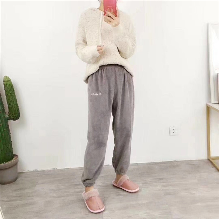 Fairy warm pants, women's coral fleece casual pants for middle-aged and elderly people, autumn and winter outerwear lantern pants, Lazy library leggings with hem Specification image