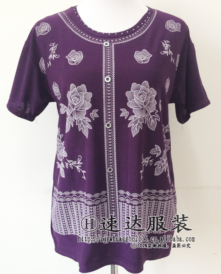 Wholesale factory direct sales of 2020 new printed short-sleeved round-neck fashionable T-shirts for middle-aged and elderly women's wear, mom's wear and summer wear Specification image