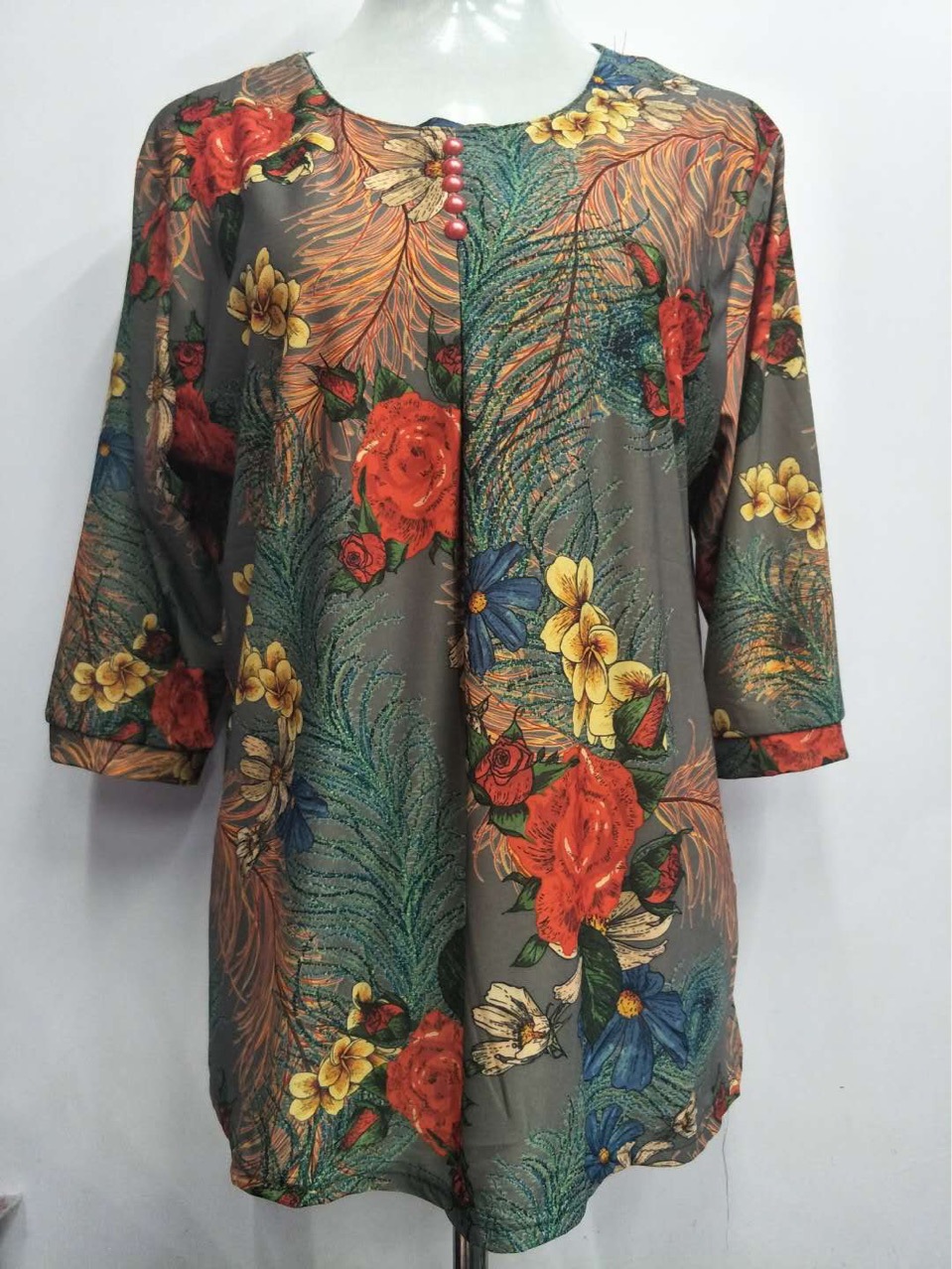 2020 new fashionable women's wear, mid-sleeved loose plus-size women's wear, mom's wear, summer wear, women's wear for 50-60 years old and middle-aged and elderly Specification image
