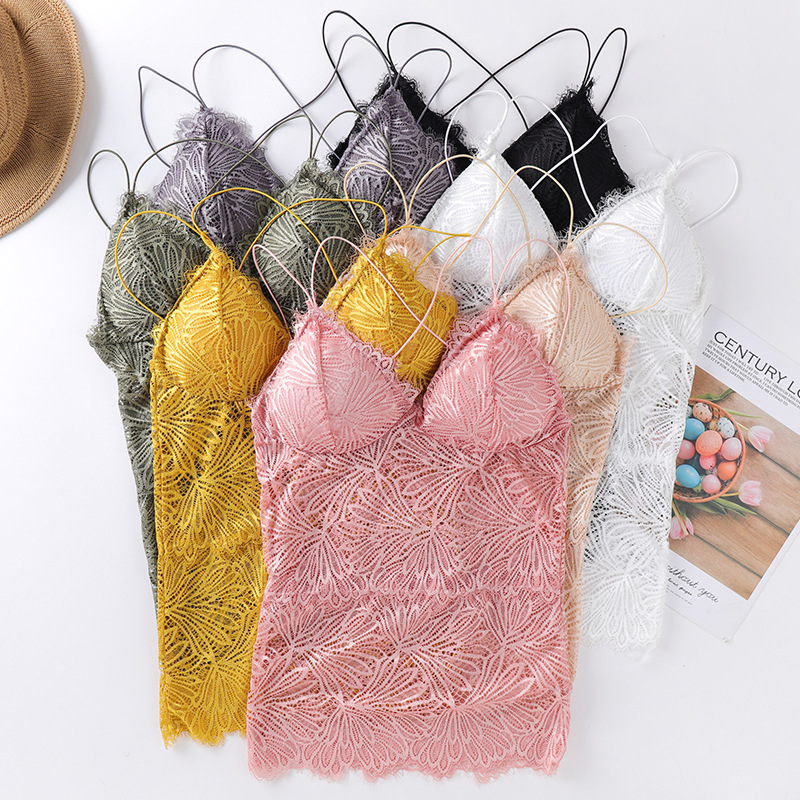 Lace see-through sexy vest back wrap chest no underwire with chest pad with bottom vest bra bra for ladies