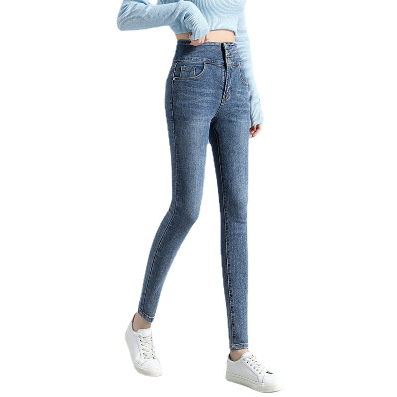Wholesale high-waisted jeans for women, the latest 2021 large-sized, slimming, tight-fitting pencil skinny pants Item Picture