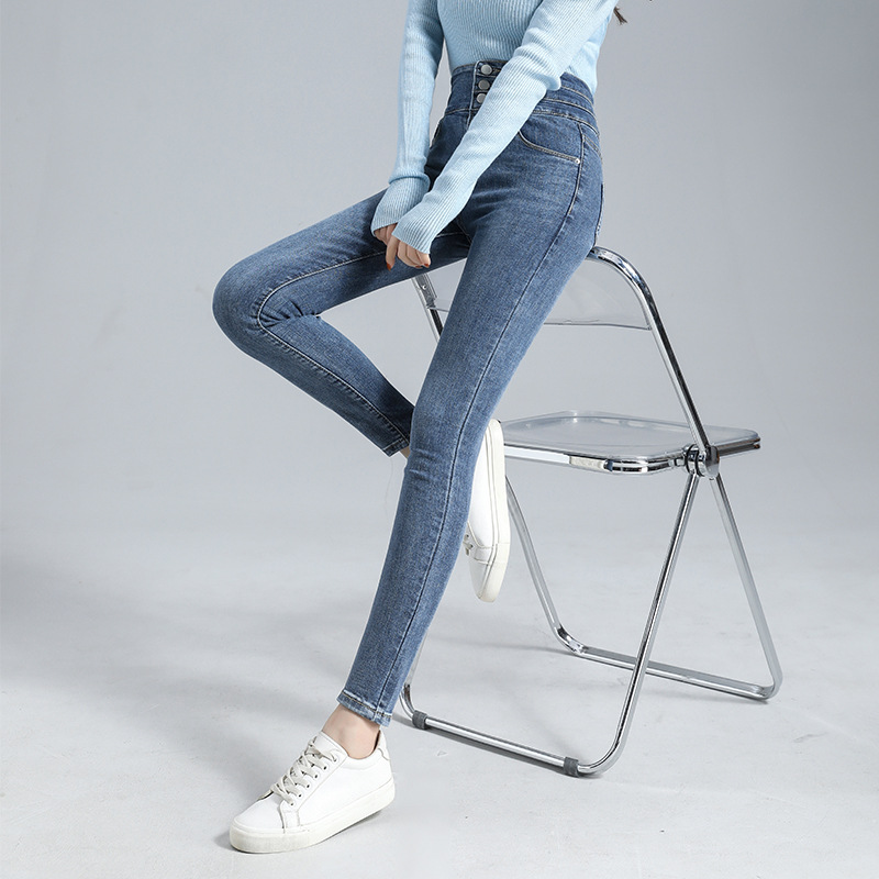 Wholesale high-waisted jeans for women, the latest 2021 large-sized, slimming, tight-fitting pencil skinny pants Specification image