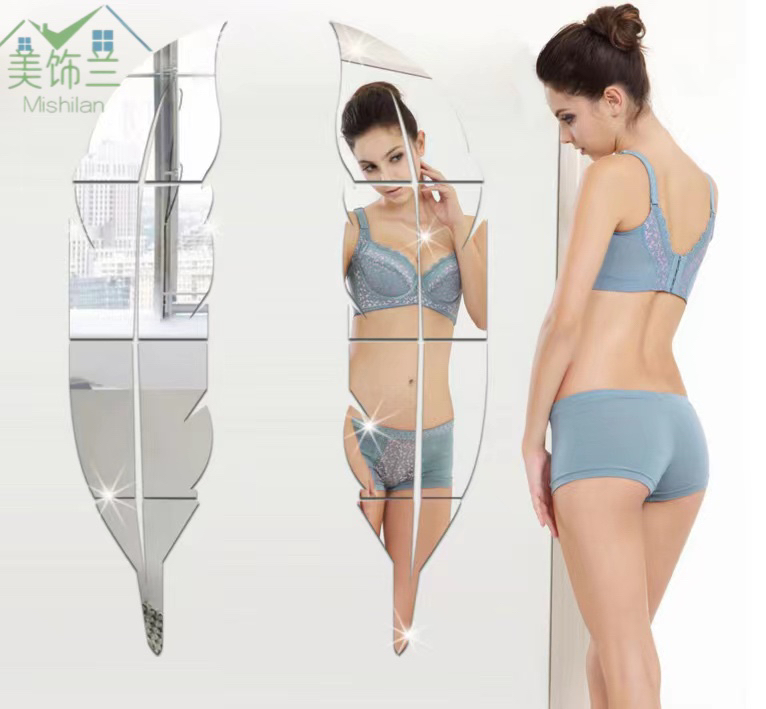 Nordic acrylic self-adhesive mirror wall post 3D stereoscopic feather full-body mirror bathroom paper mirror soft mirror post