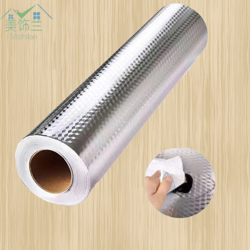 Grease Proof Kitchen Sticker Stove Top Waterproof Aluminum Foil Cabinet Range Hood High Temperature Resistant Self-Adhesive Checkered Foil details Picture