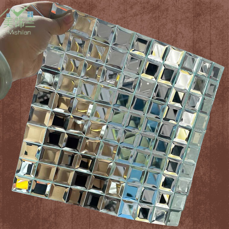 Glass mosaic grid self-adhesive Mosaic wall on living room TV background wall frame self-adhesive bar mirror self-adhesive