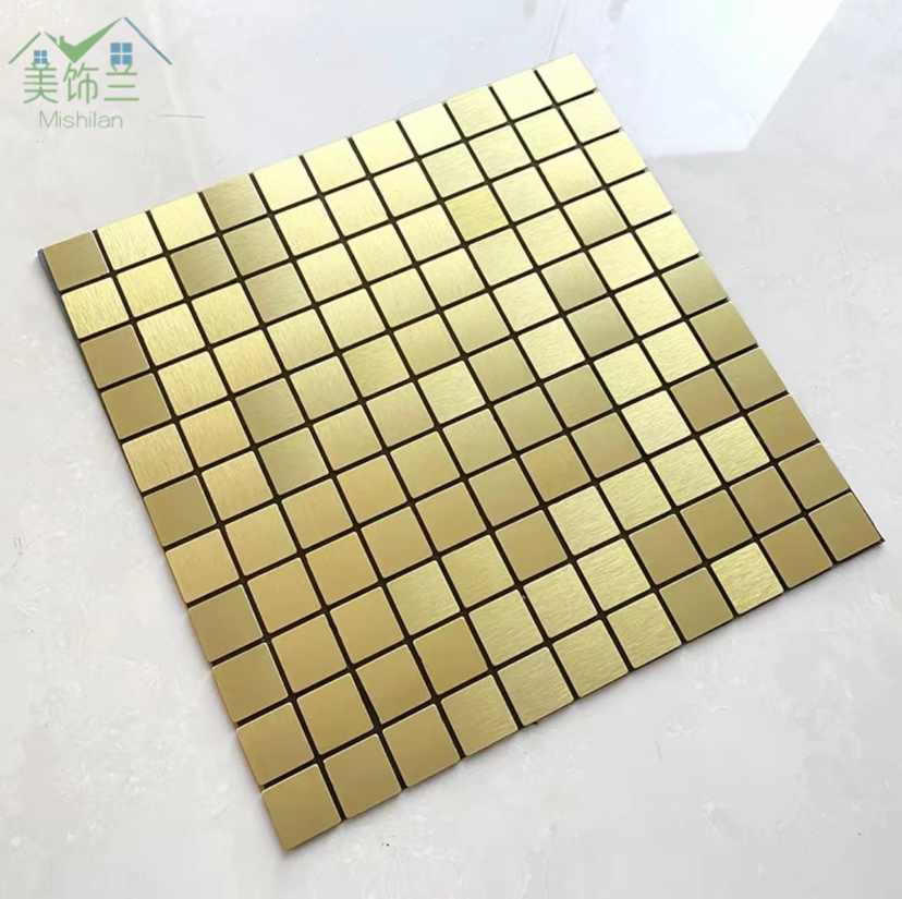 Metal brushed aluminum-plastic panel mosaic background wall affixed with self-adhesive Mosaic tiles affixed to storefront door signs thumbnail