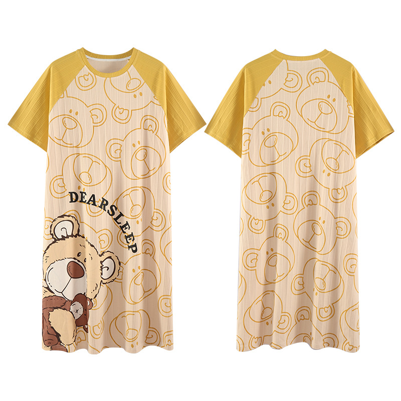 Plus-size sleeping dress for women, summer short-sleeved cute cartoon mid-length dress, home wear, summer loose pajamas, cross-border trade Item Picture