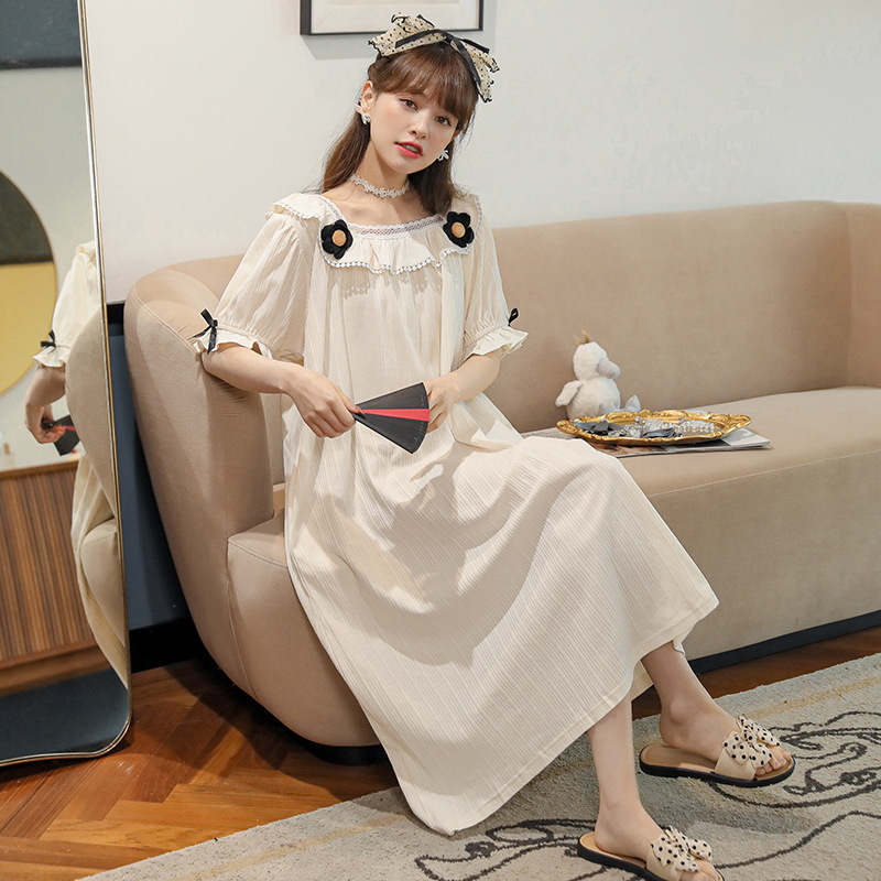 Princess-style sleeping dress, women's summer short-sleeved lace lace, court-style long dress, home wear, summer loose large-sized pajamas