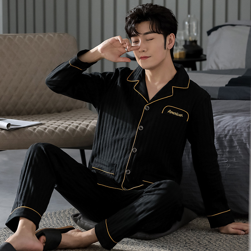 Men's pajamas, men's spring and autumn style, autumn pure cotton long-sleeved home wear, men's all-cotton autumn and winter style, winter men's suits details Picture
