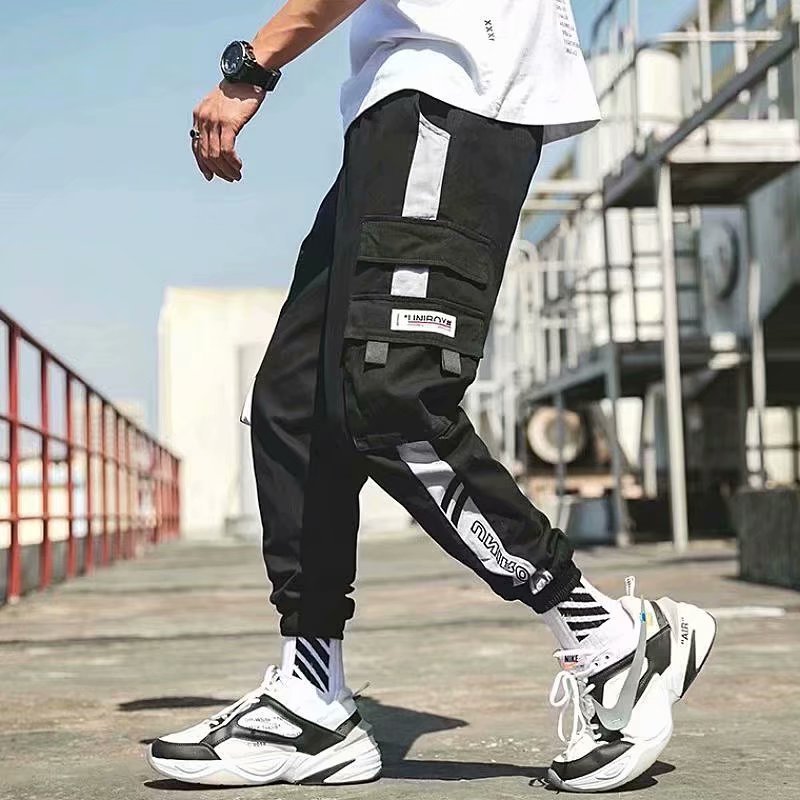 2022 Men's Spring/Summer Korean-style trendy casual long pants, men's trendy loose and large-sized sporty 9-inch pants Specification image
