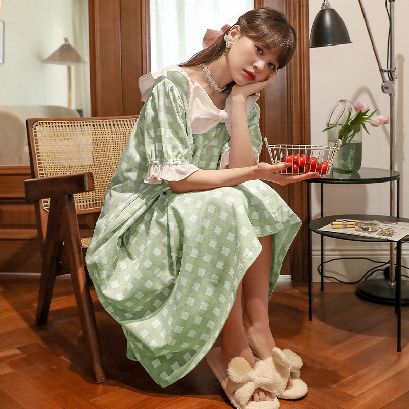 Princess-style sleeping dress for women, summer short-sleeved, court-style long dress for home wear, summer loose and plus-size pajamas for export details Picture