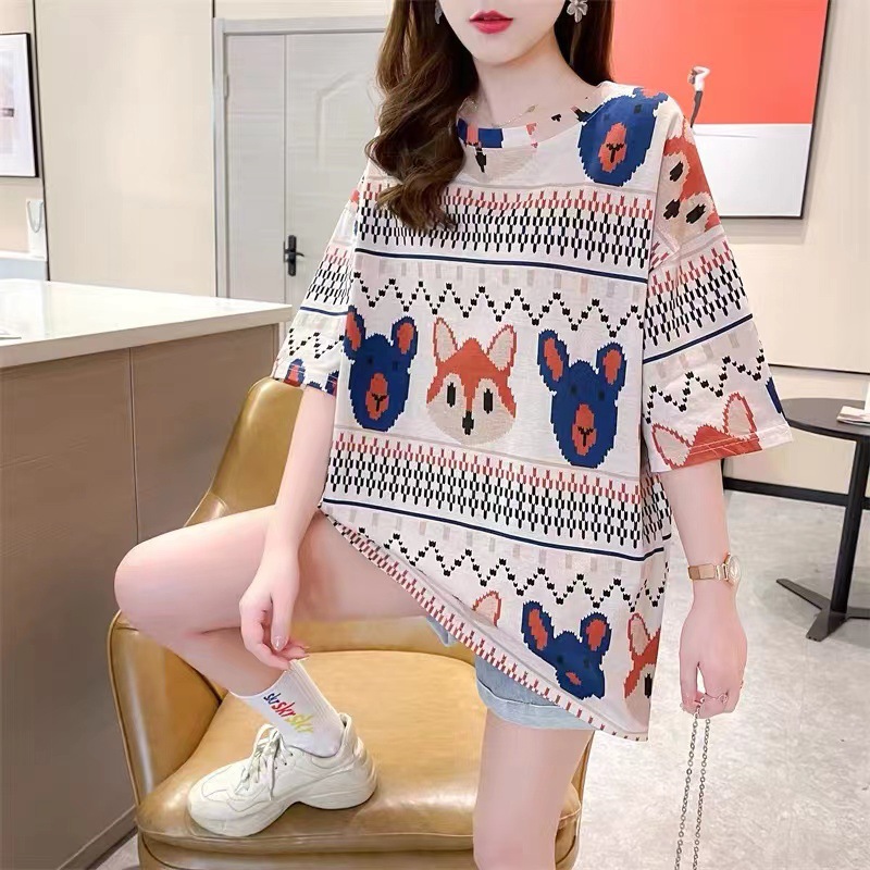 Short-sleeved T-shirt women's 2022 summer new style Korean style loose plus-size women's clothing, mid-length top for chubby girls trendy details Picture