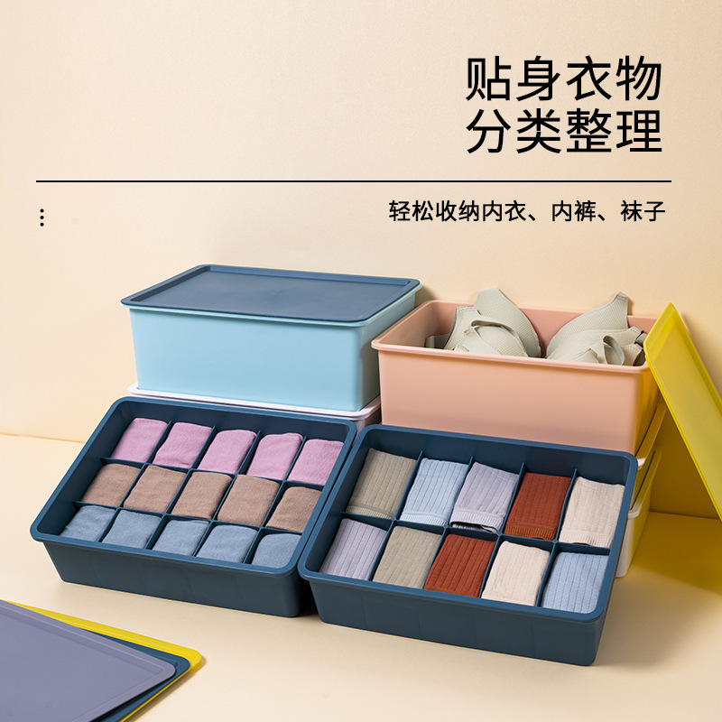 抽屉式宿舍收纳盒撞色有盖防尘文胸袜子内衣分类整理格盒三件套装
