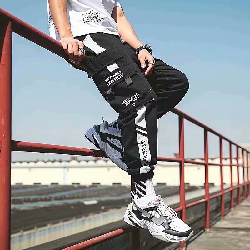 2022 Men's Spring/Summer Korean-style trendy casual long pants, men's trendy loose and large-sized sporty 9-inch pants details Picture