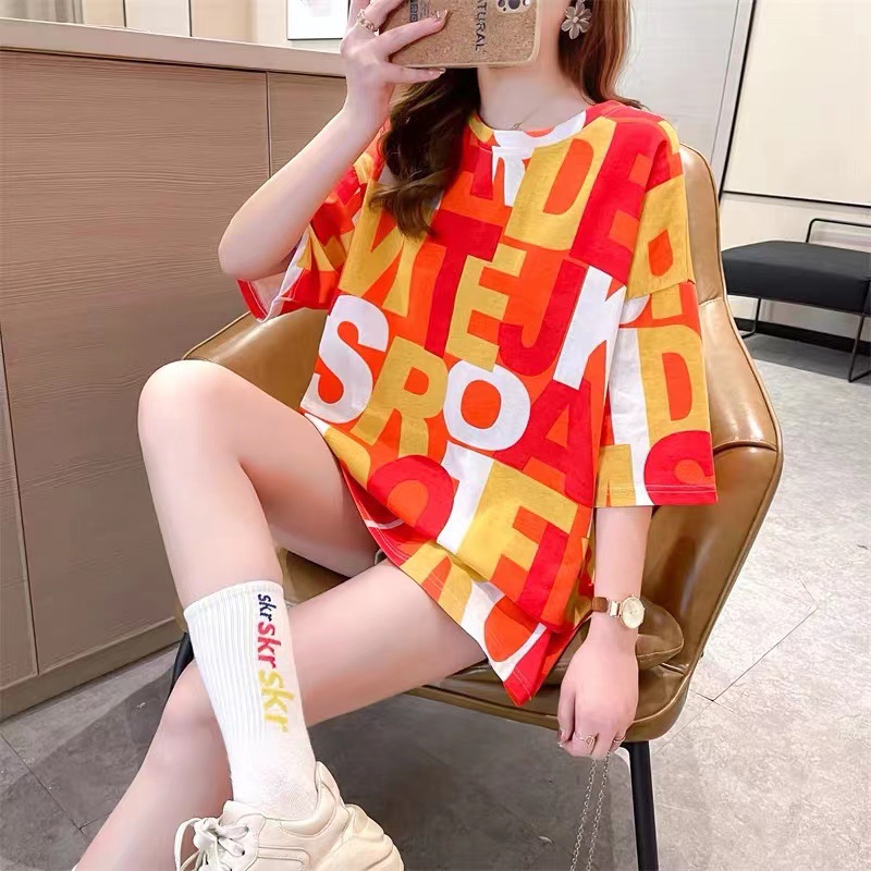 Short-sleeved T-shirt women's 2022 summer new style Korean style loose plus-size women's clothing, mid-length top for chubby girls trendy Application Scenario