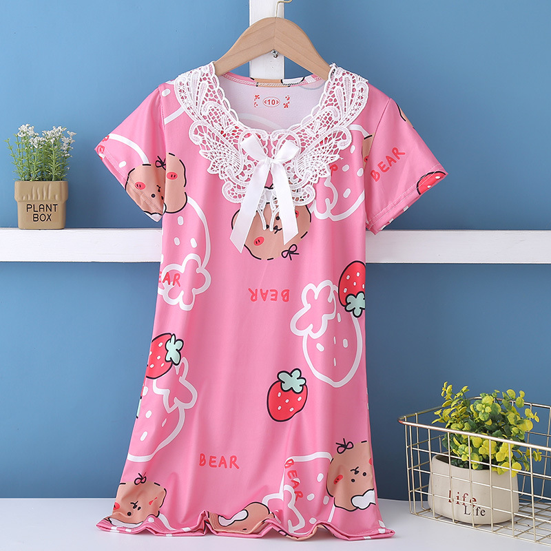 女童睡裙夏季纯棉短袖中大童夏天薄款全棉卡通兔女孩公主儿童睡衣