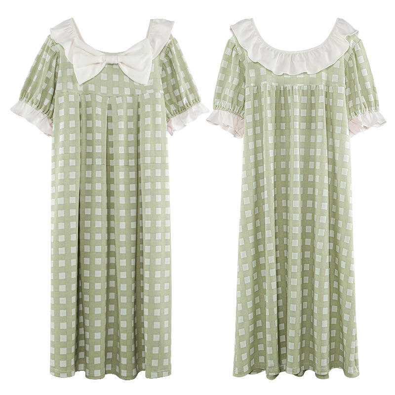 Princess-style sleeping dress for women, summer short-sleeved, court-style long dress for home wear, summer loose and plus-size pajamas for export Item Picture