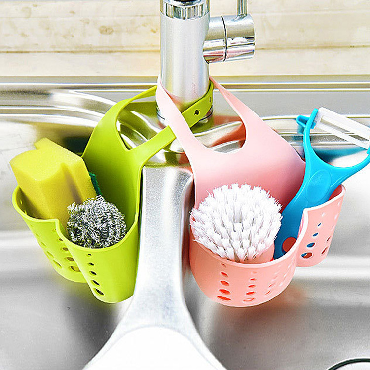 水龙头沥水挂袋 按扣可调节水龙头置物架 浴室收纳水槽沥水架挂袋