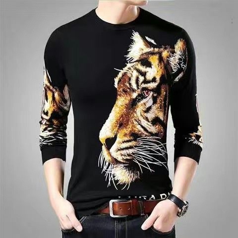 2022 New long-sleeved T-shirt for men, 3d tiger print dragon pattern fat man Spring and Autumn loose casual base layer, round neck details Picture