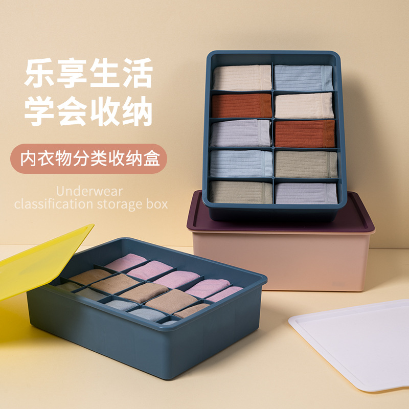 内衣收纳盒分格内裤文胸袜子整理盒抽屉式塑料分类储物柜盒三件套